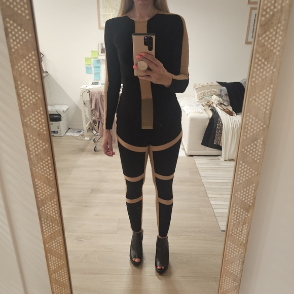 Norma Kamali Black and Tan Skinny Leggings - Picture 7 of 11